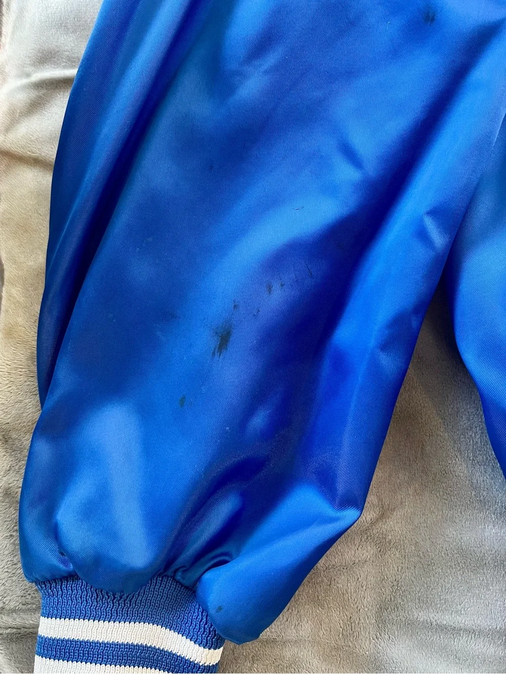Vintage Shawnee Mission Bassmasters Blue Satin Bomber Jacket with Embroidery